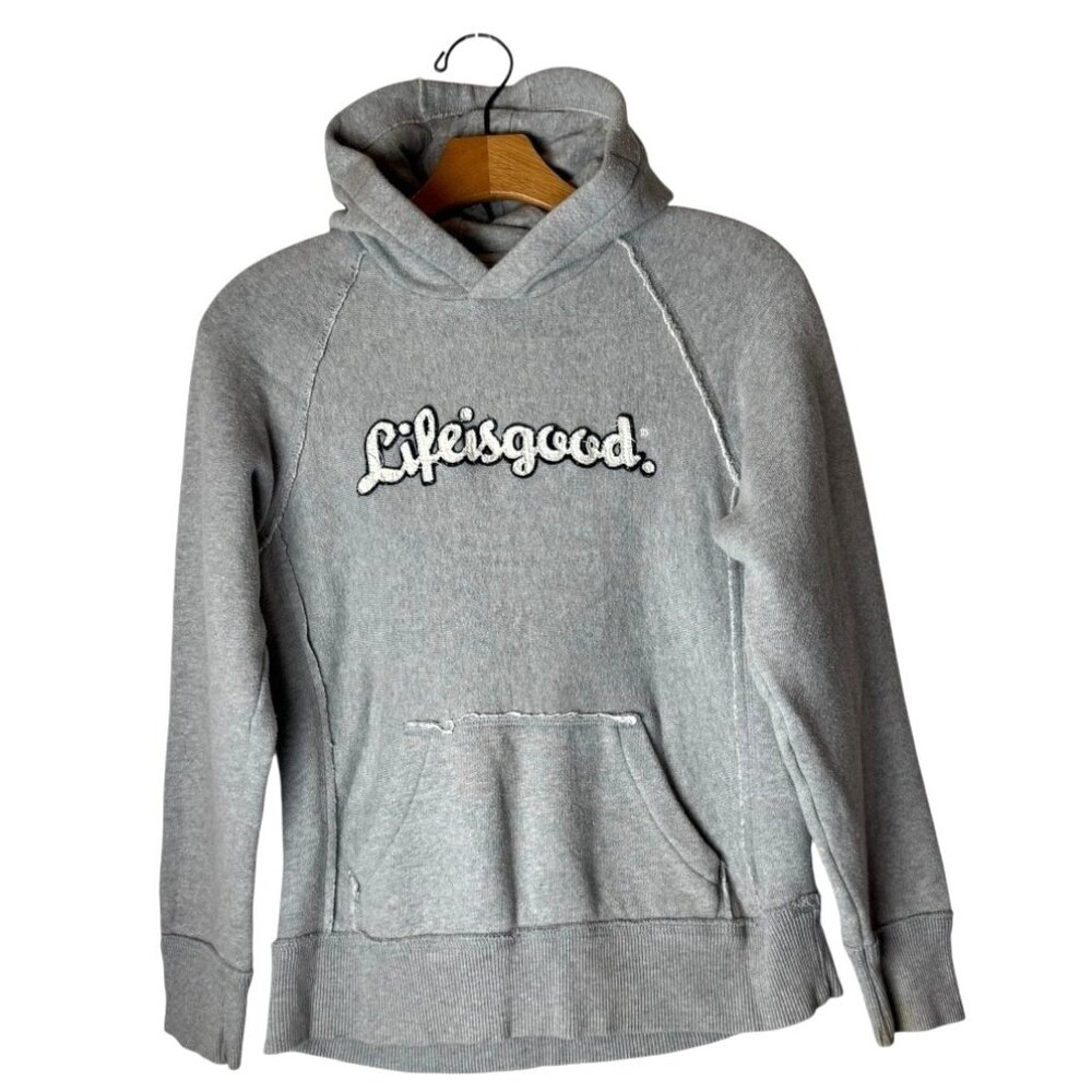 Life Is‎ Good Sweatshirt Boys Large Gray Embroidered Logo Hoodie Athleisure